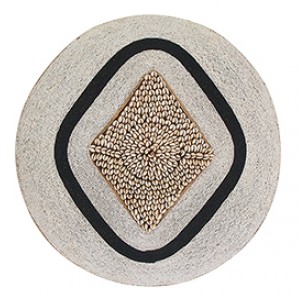 Large Beaded Shield - White With Black and Cowrie Diamond
